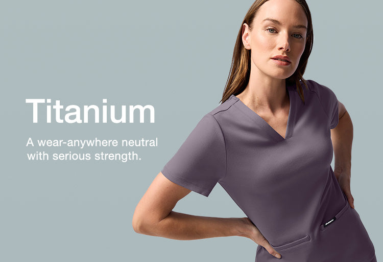 Image with text: "Titanium: A wear anywhere neutral with serious strength."