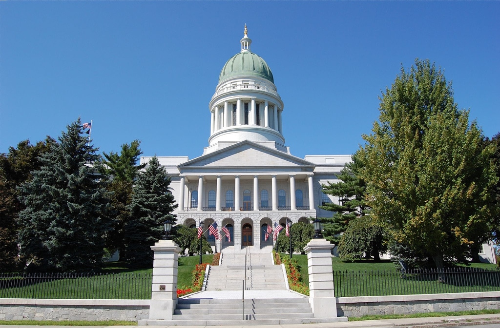 The Maine state capitol building in Augusta, Maine.