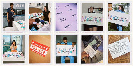 Image of photo grid of nurses with cards and gift boxes from Jaanuu.