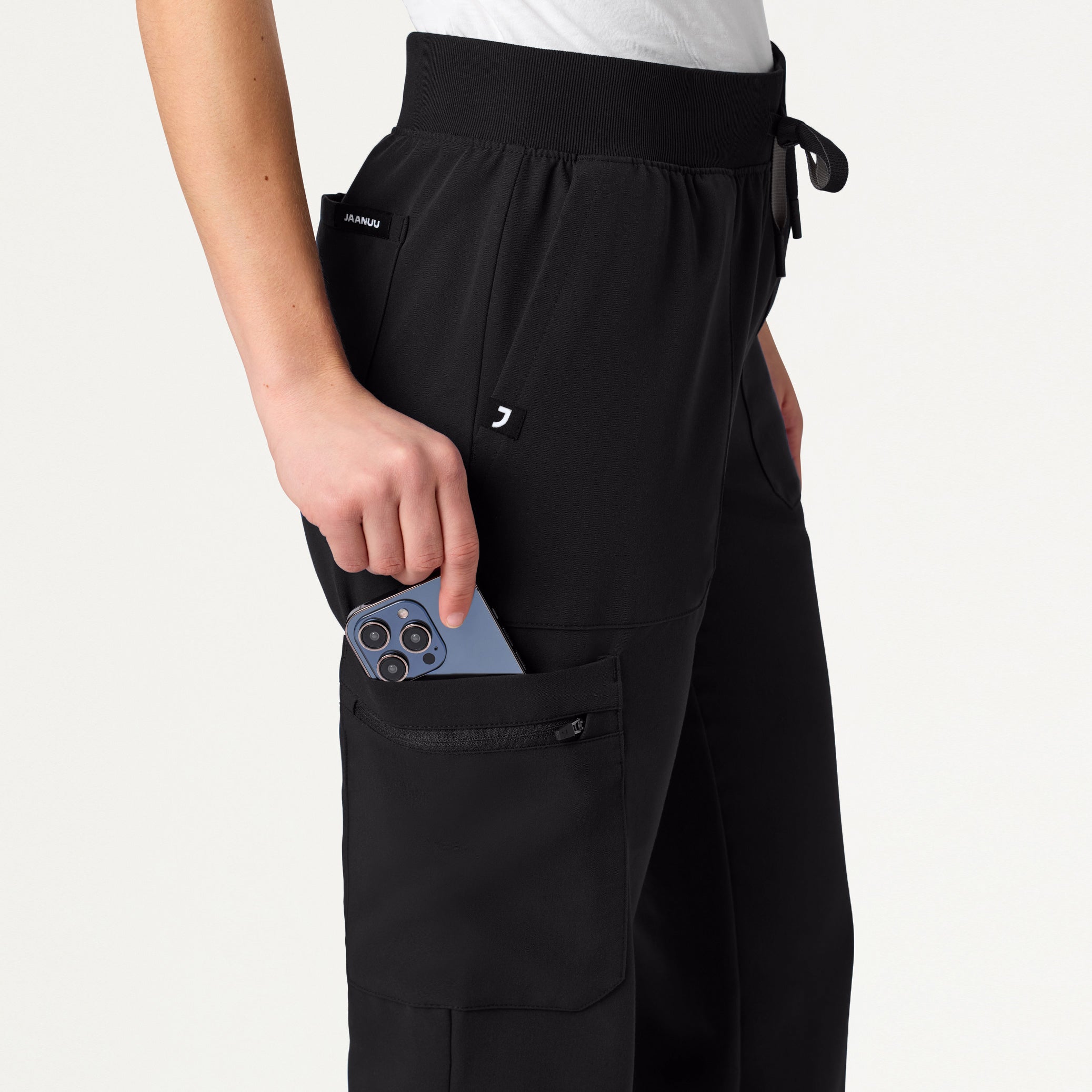 Xenos Cargo Knit-Waist Scrub Pant - Black