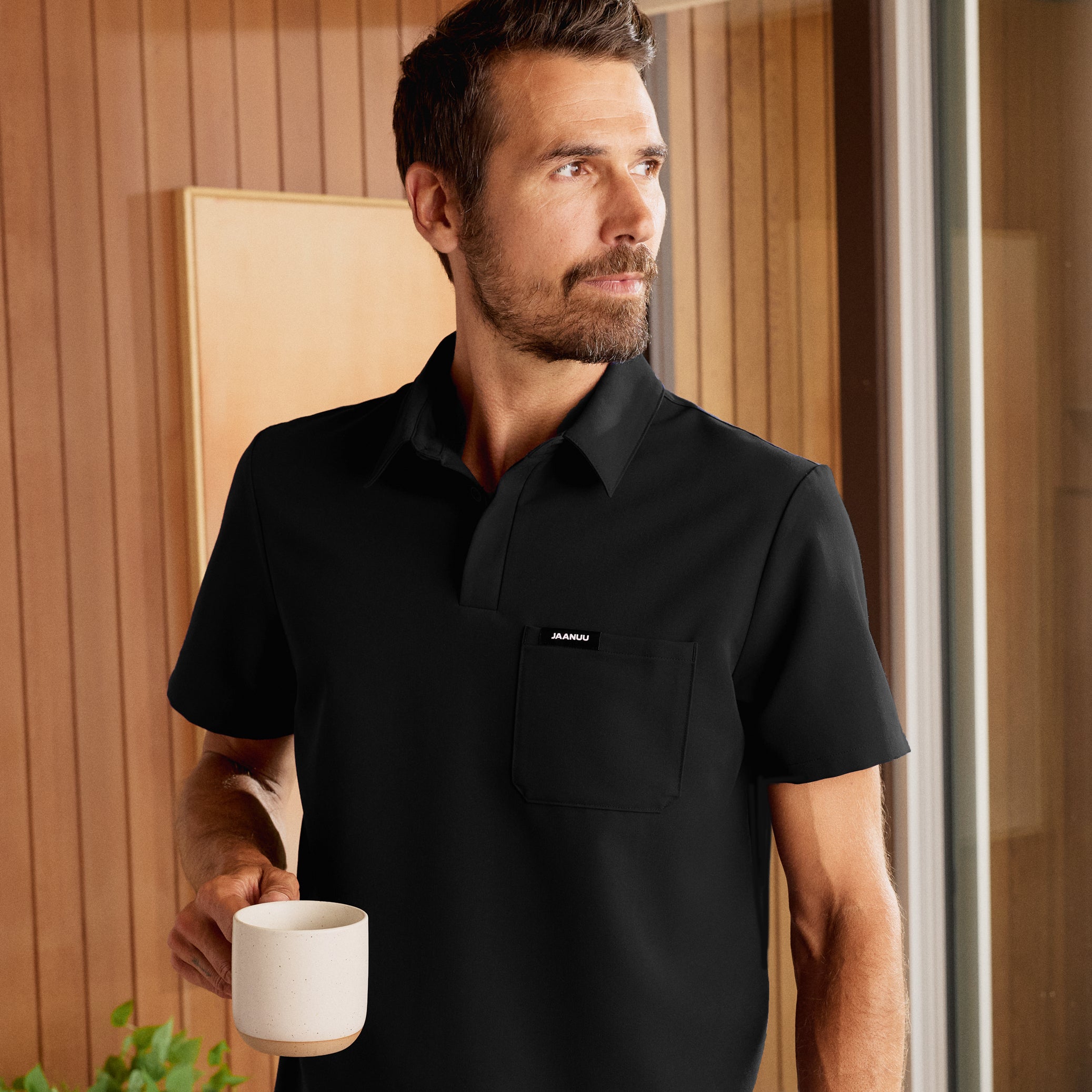 Calderon Polo Scrub Top - Black