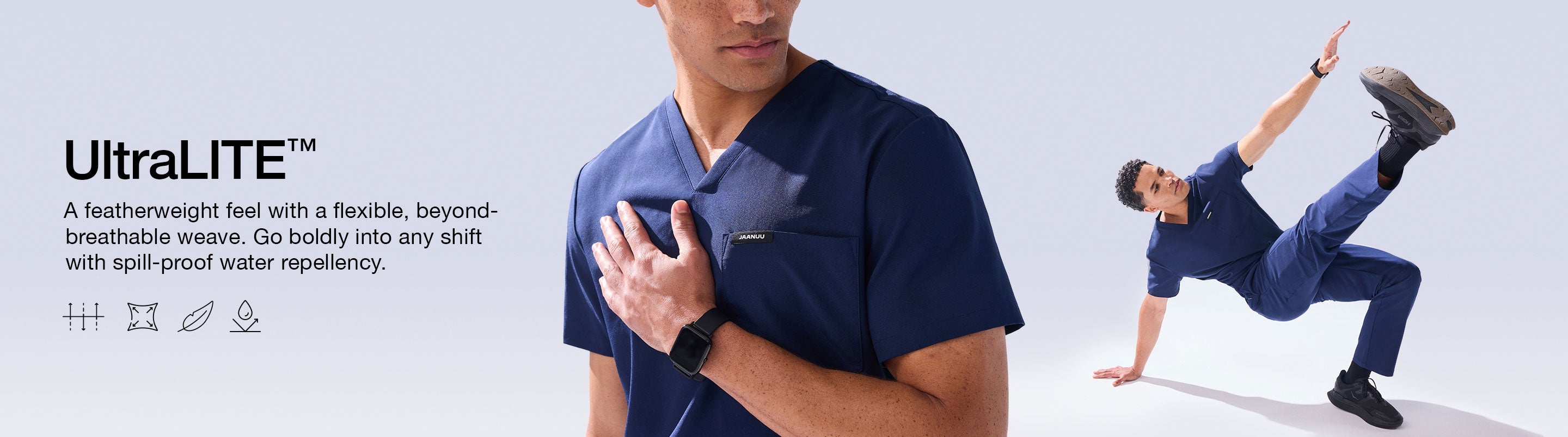 ULTRAlite: Our most lightweight fabric offers ultimate breathability, crafted with hyper stretch for sport-like performance.