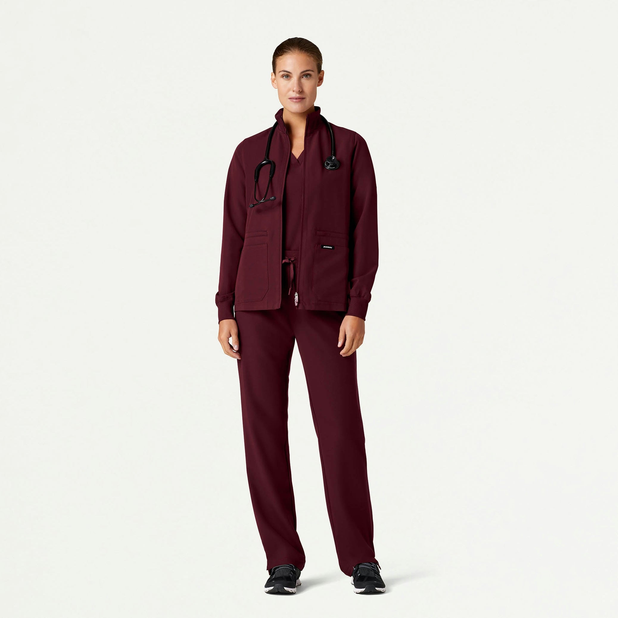 The Ava Jacket Scrub Set - Burgundy - 1