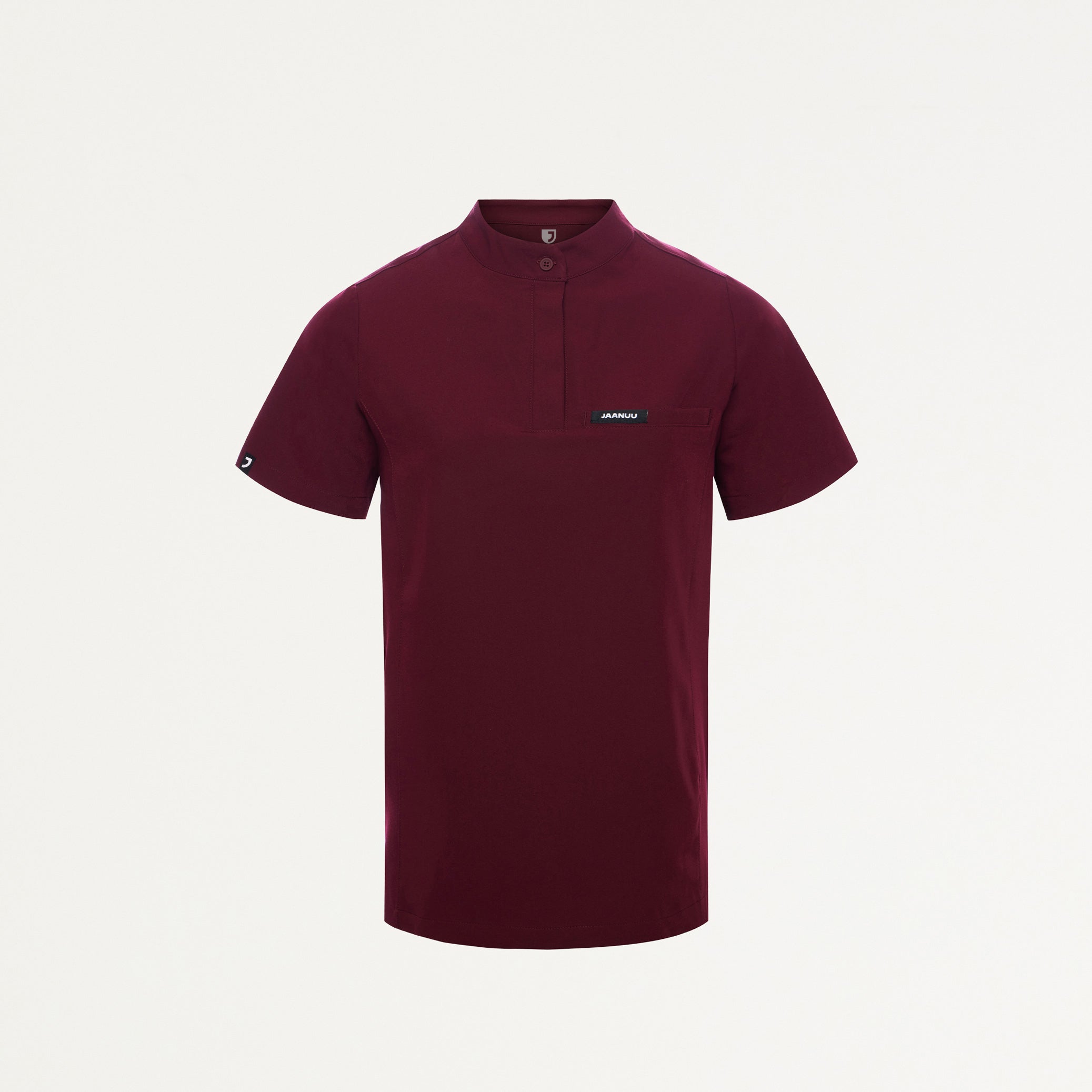 Savi Tuck-In Stand-Collar Scrub Top - Burgundy