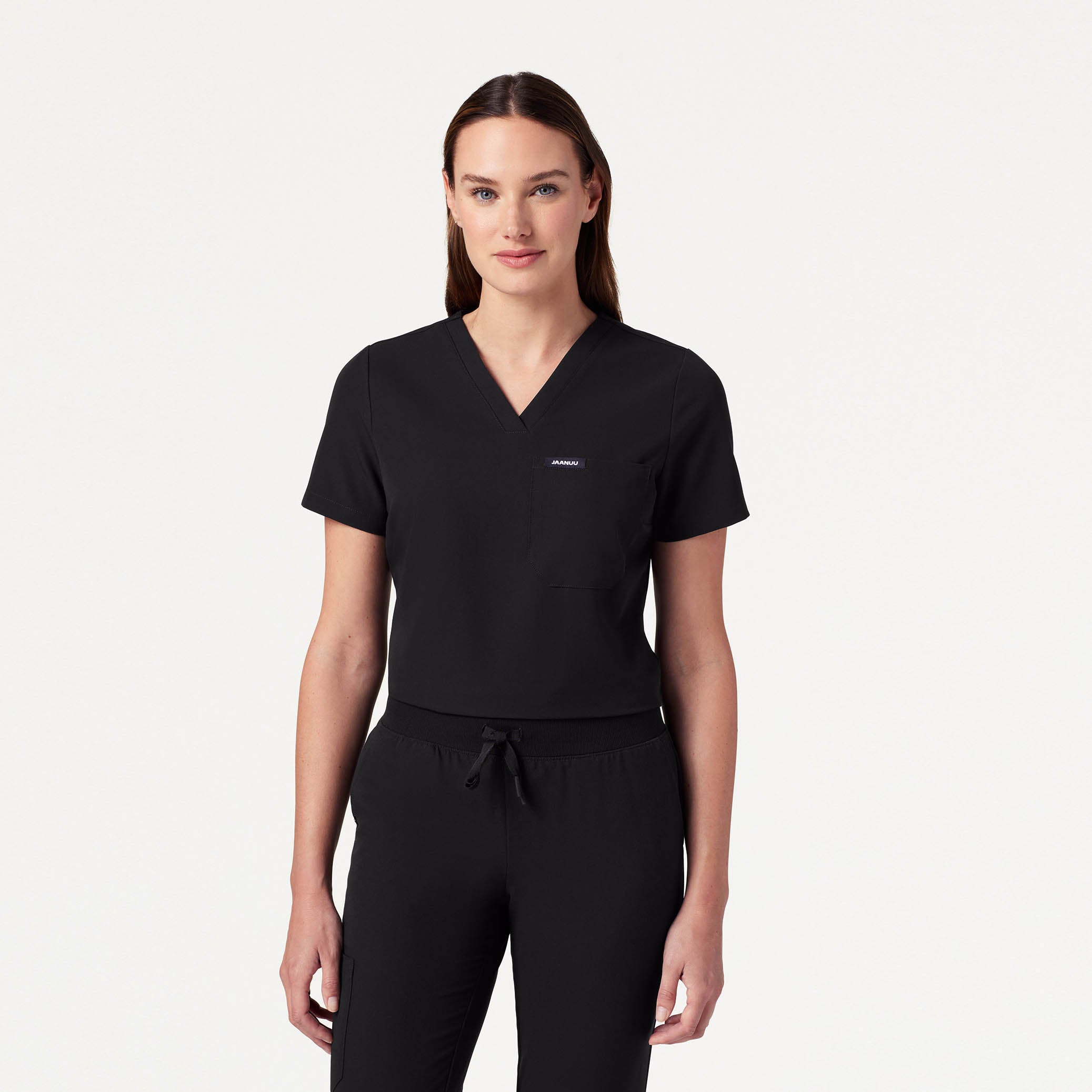 Rhena Slim Essential 1-Pocket Scrub Top - Black
