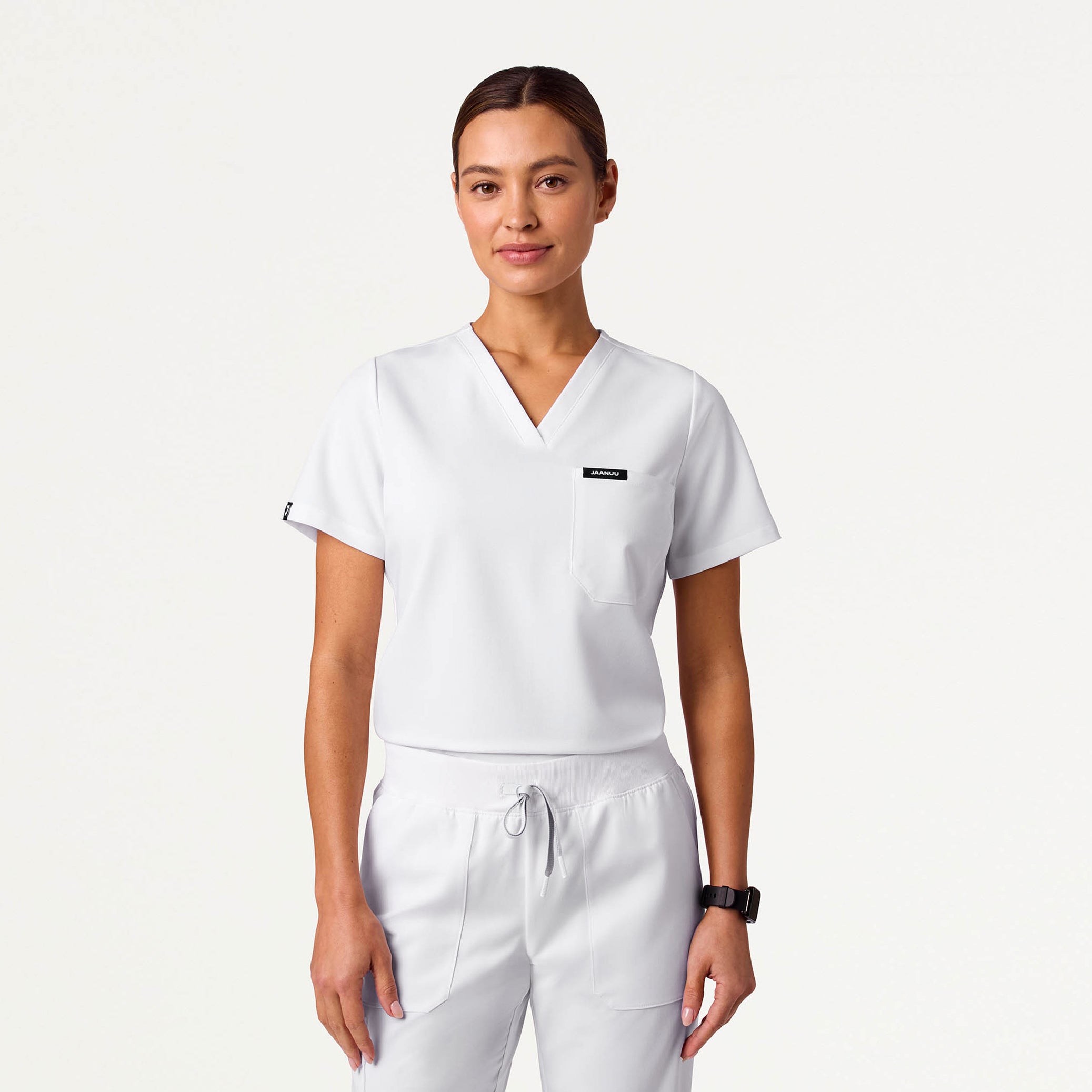 Rhena Slim Essential 1-Pocket Scrub Top - White