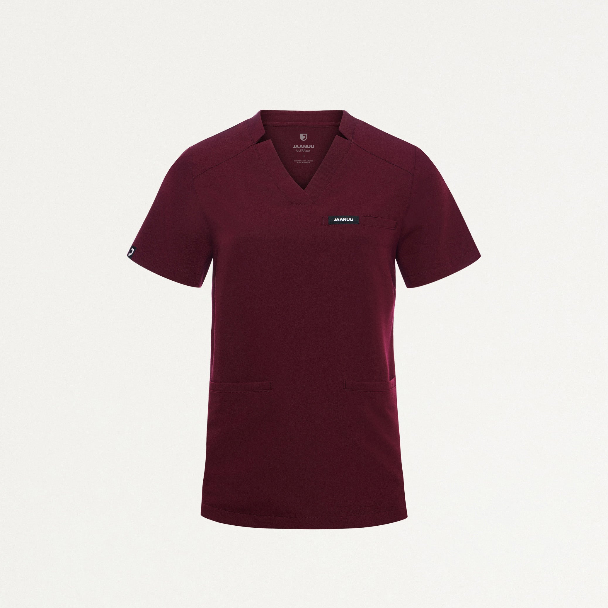Helia Slim Notched V-Neck Scrub Top - Burgundy