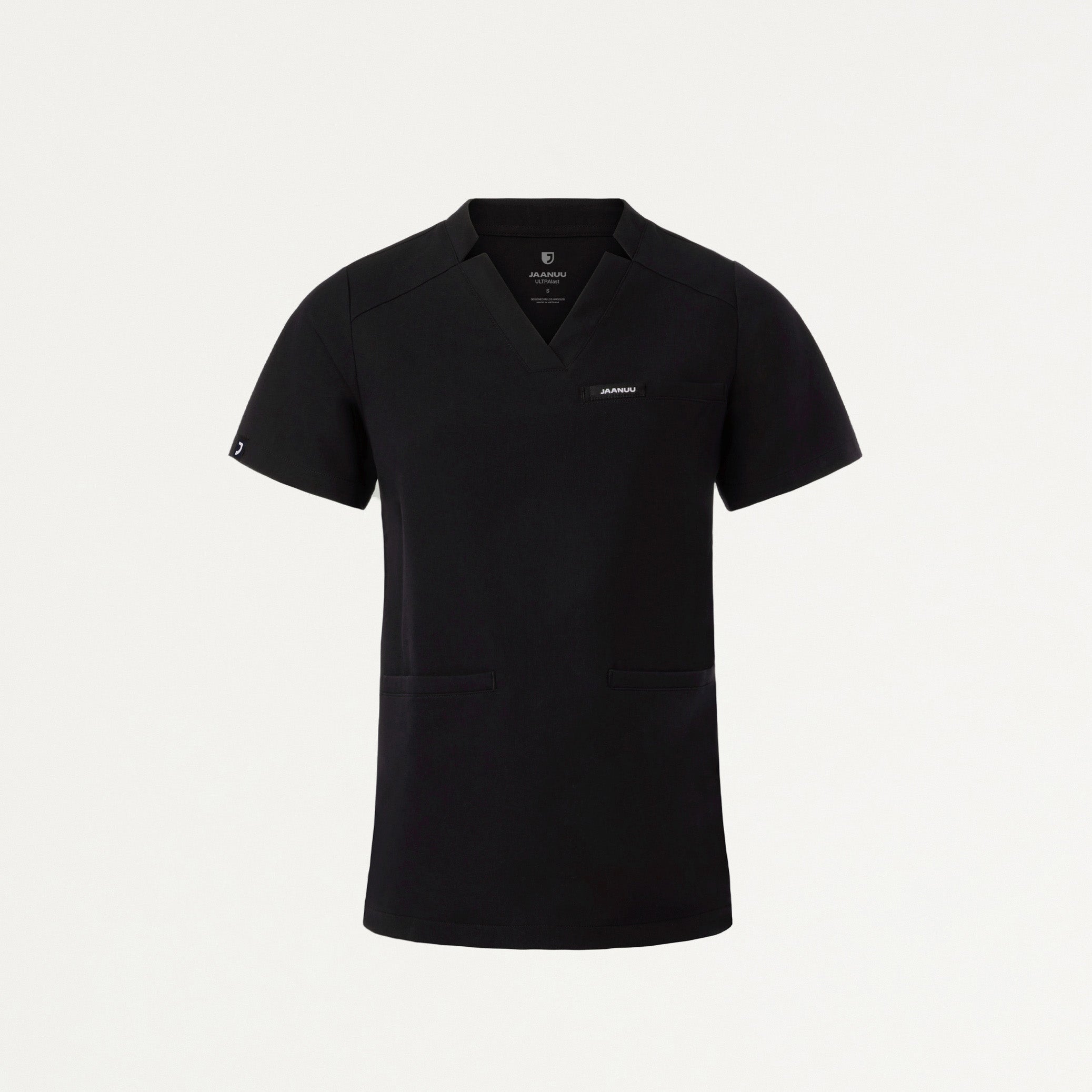 Helia Slim Notched V-Neck Scrub Top - Black