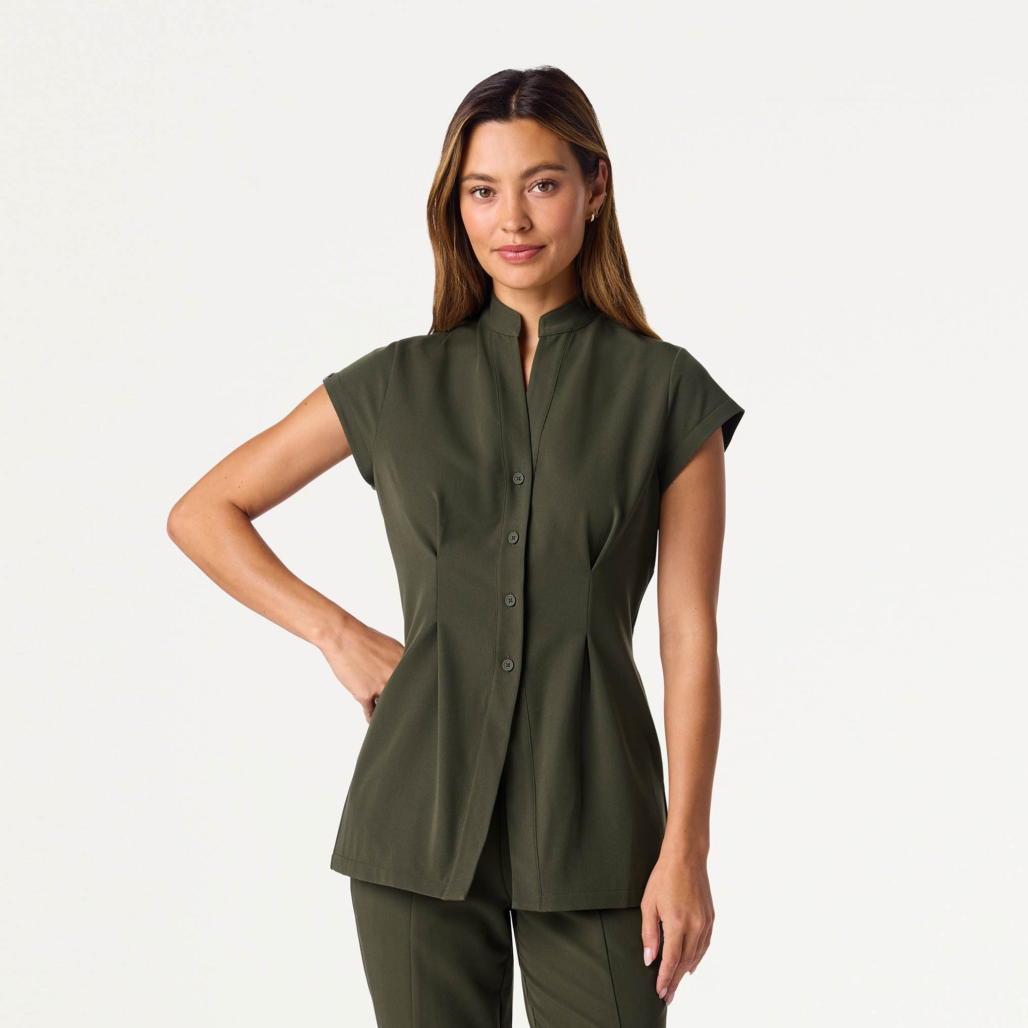 Sofie Fit & Flare Tunic Scrub Top - Deep Olive