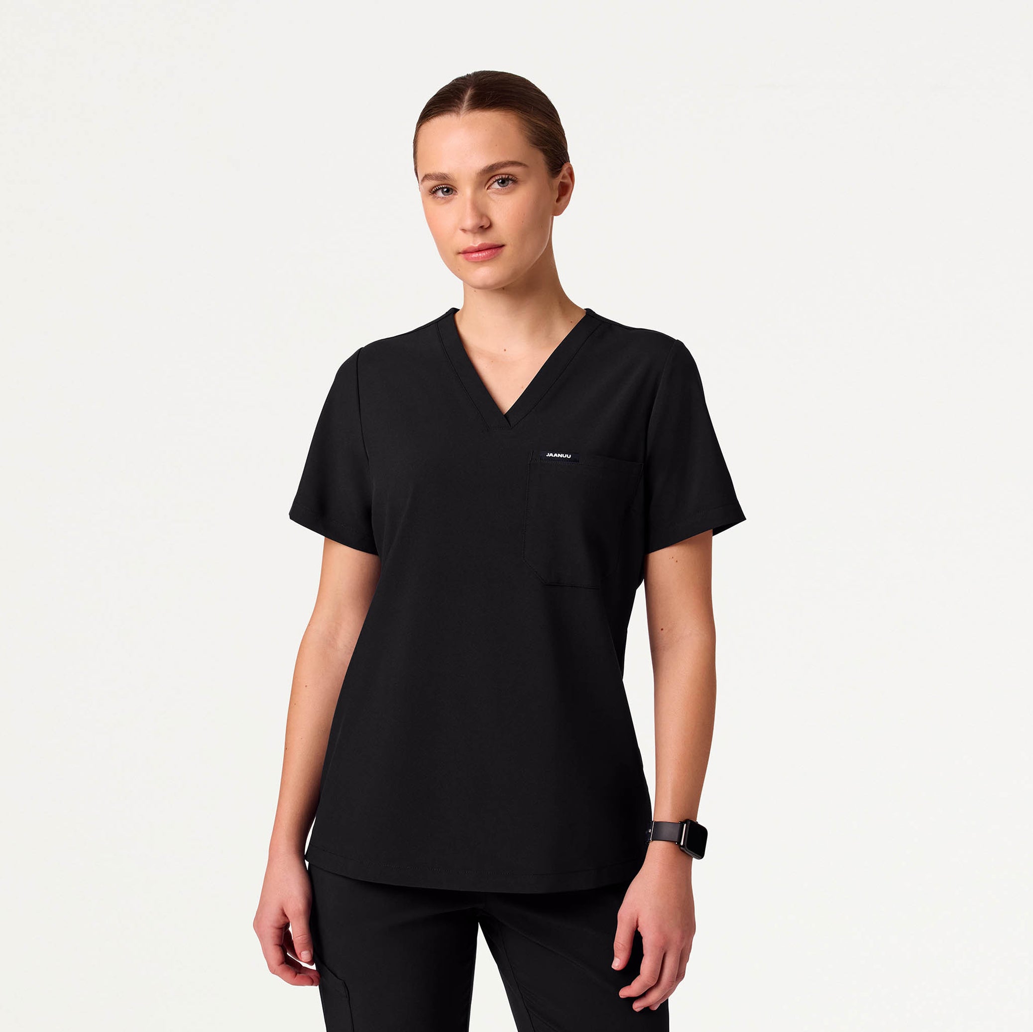 Rhena Slim UltraLITE™ 1-Pocket Scrub Top - Black