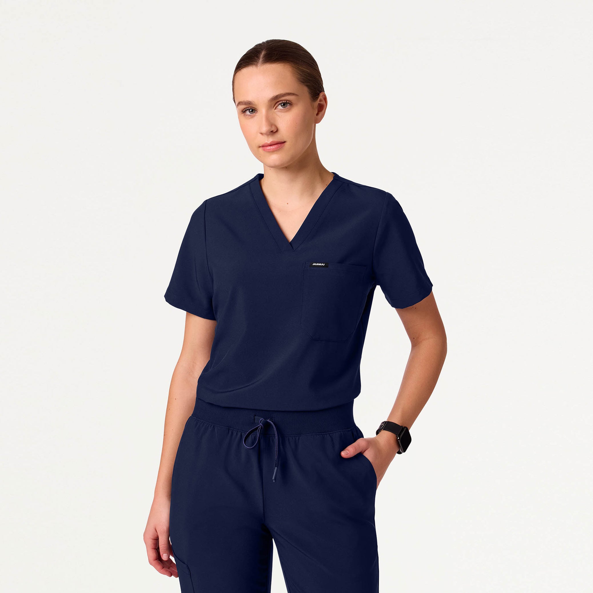 Rhena Slim UltraLITE™ 1-Pocket Scrub Top - Midnight Navy