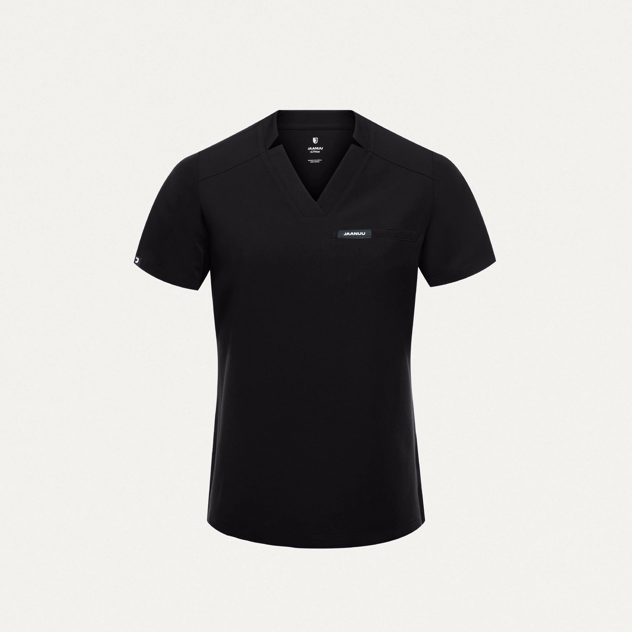 Helia Slim Tuck-In Notched V-Neck Scrub Top - Black