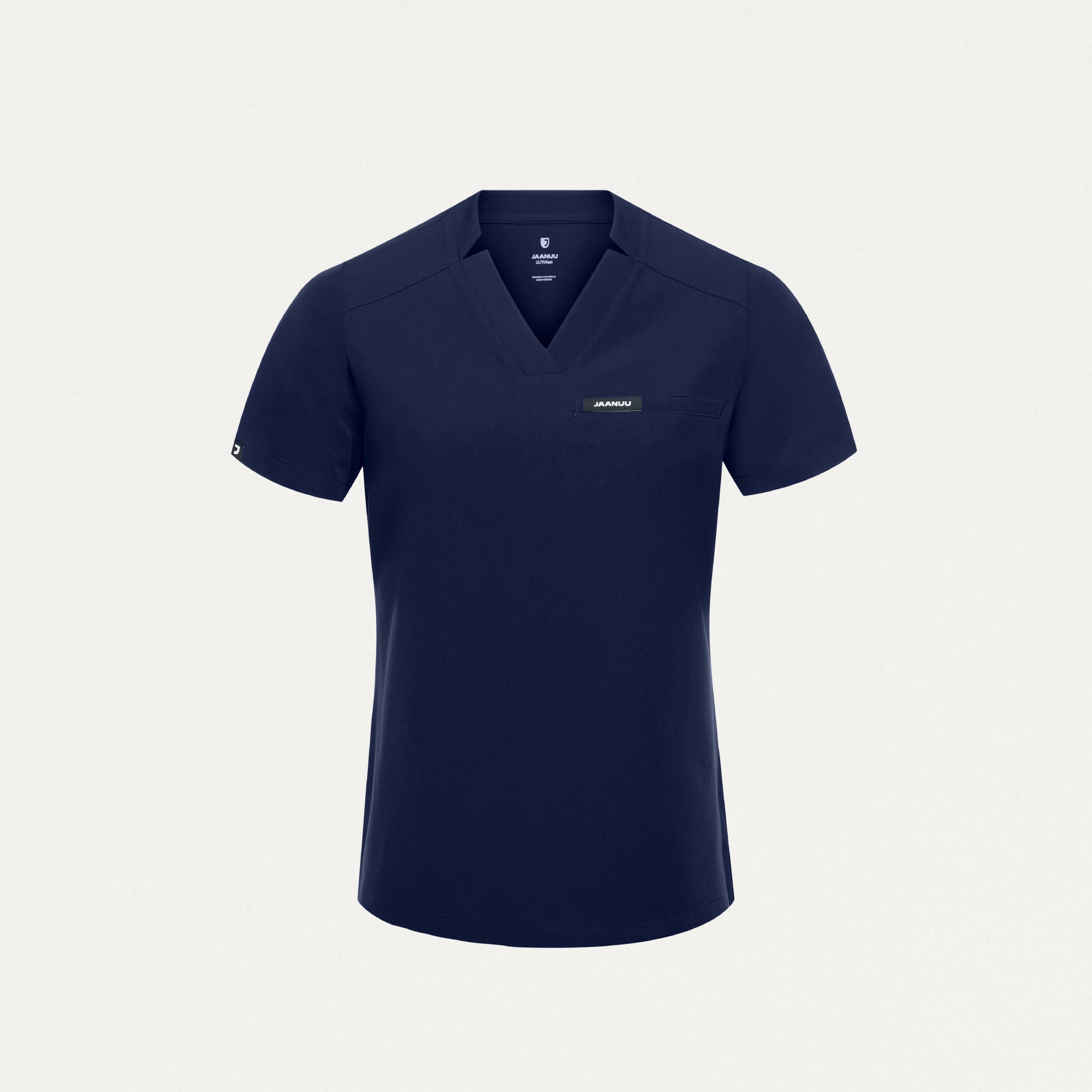 Helia Slim Tuck-In Notched V-Neck Scrub Top - Midnight Navy