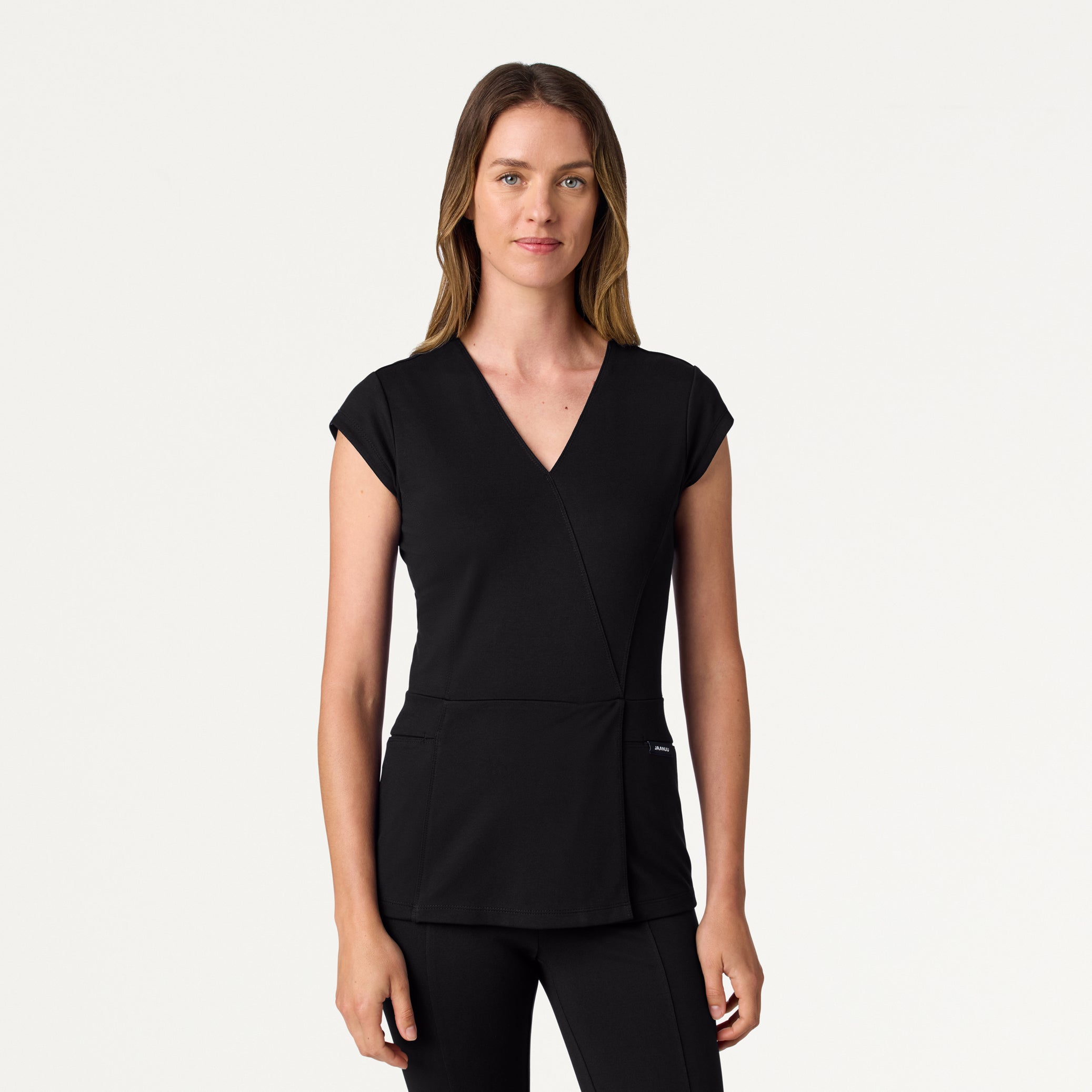 Isla Mock-Wrap UltraSOFT™ Scrub Top - Black