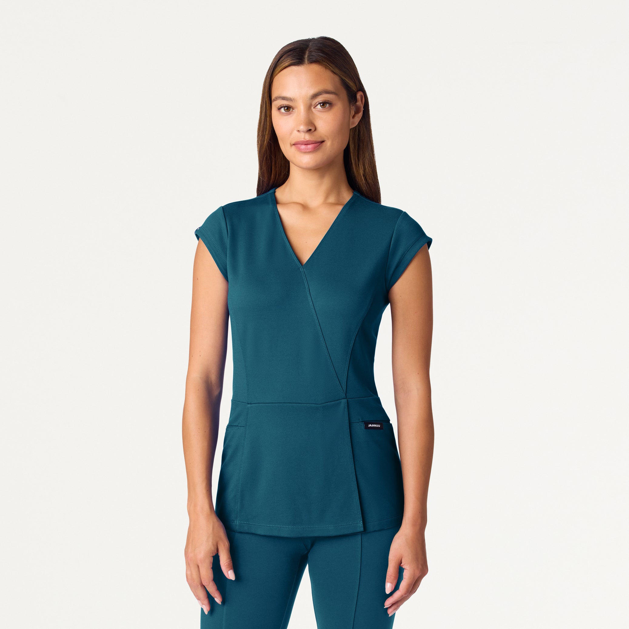 Isla Mock-Wrap UltraSOFT™ Scrub Top - Caribbean Blue