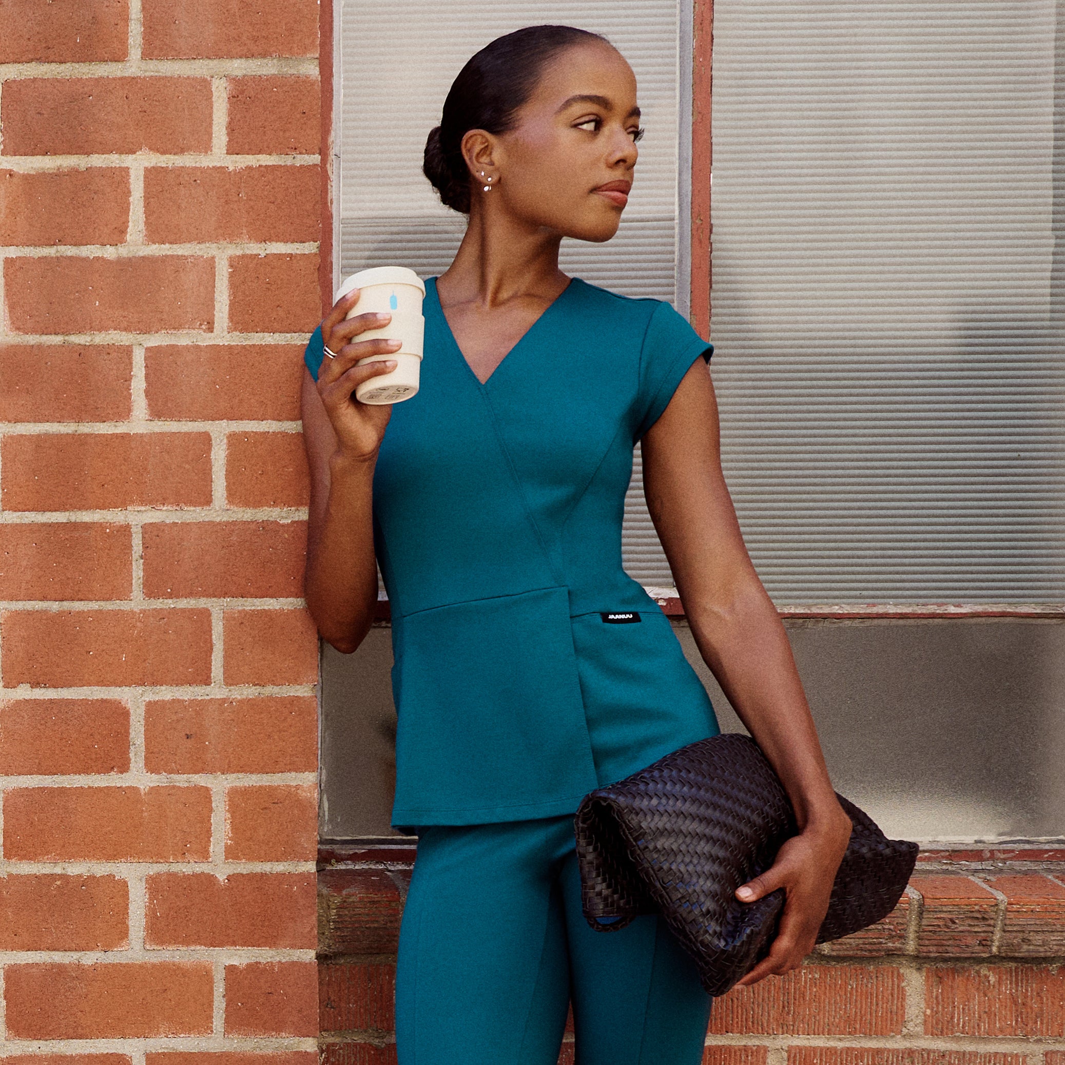 Isla Mock-Wrap UltraSOFT™ Scrub Top - Caribbean Blue