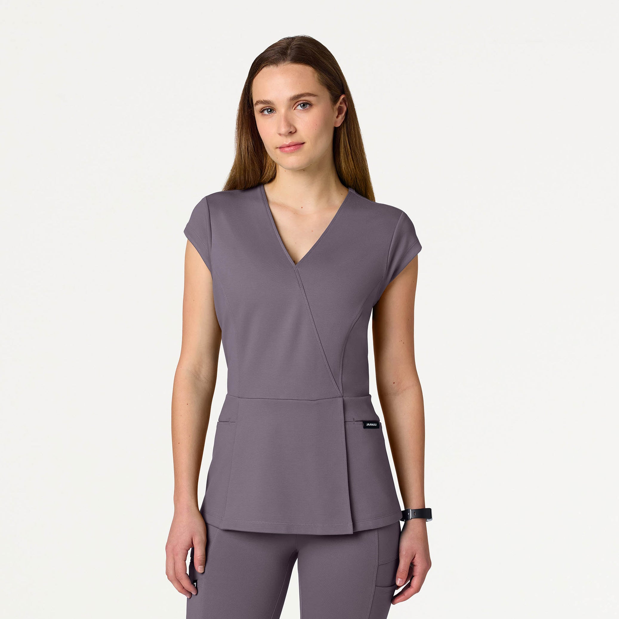 Isla Mock-Wrap UltraSOFT™ Scrub Top - Titanium
