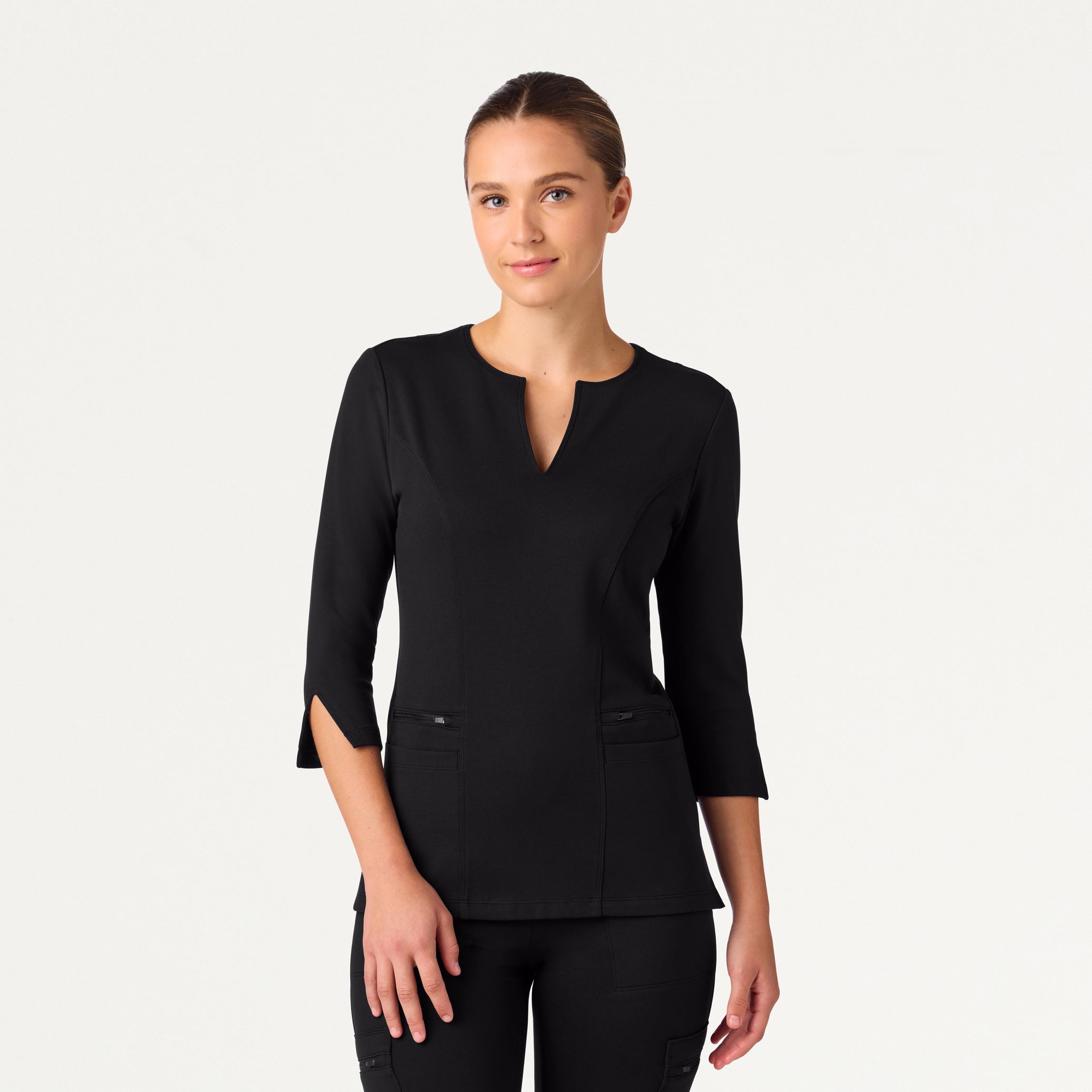 Zoe Slim 3/4-Sleeve UltraSOFT™ Scrub Top - Black