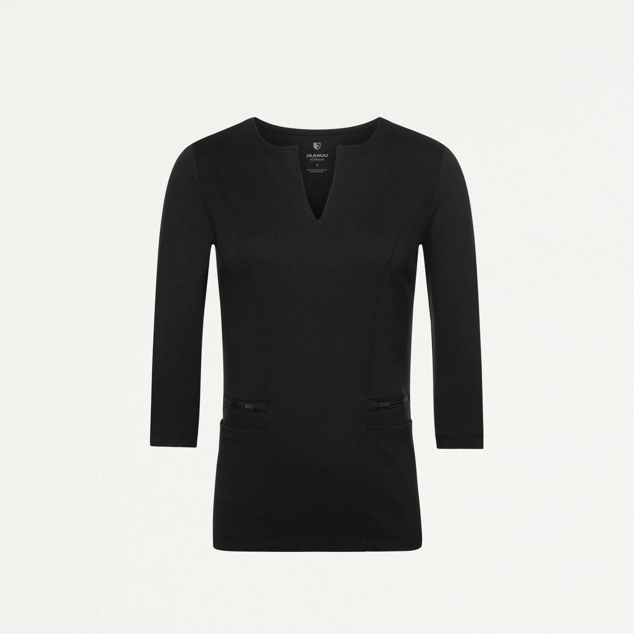 Zoe Slim 3/4-Sleeve UltraSOFT™ Scrub Top - Black