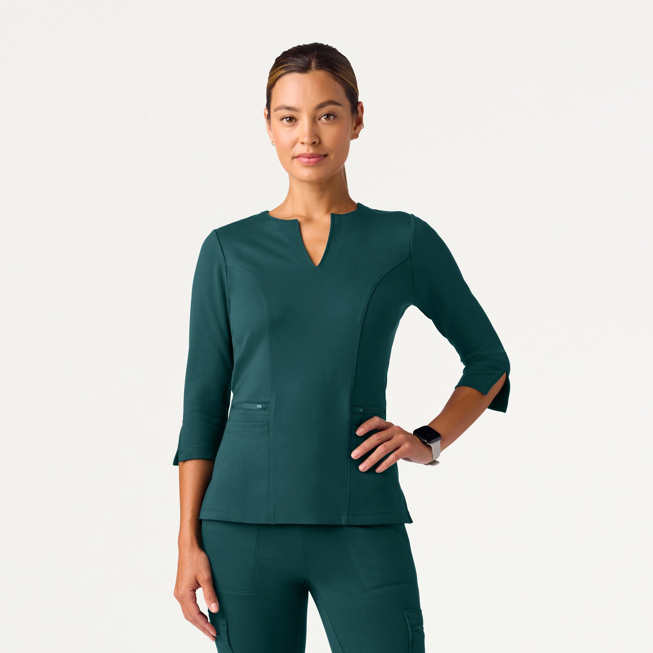 Zoe Slim 3/4-Sleeve UltraSOFT™ Scrub Top - Midnight Green