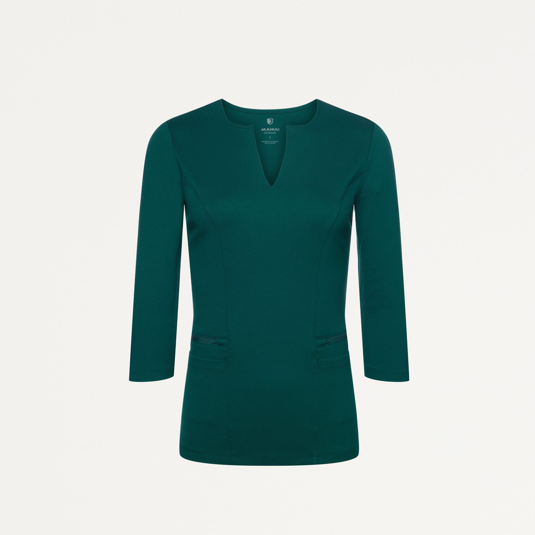 Zoe Slim 3/4-Sleeve UltraSOFT™ Scrub Top - Midnight Green