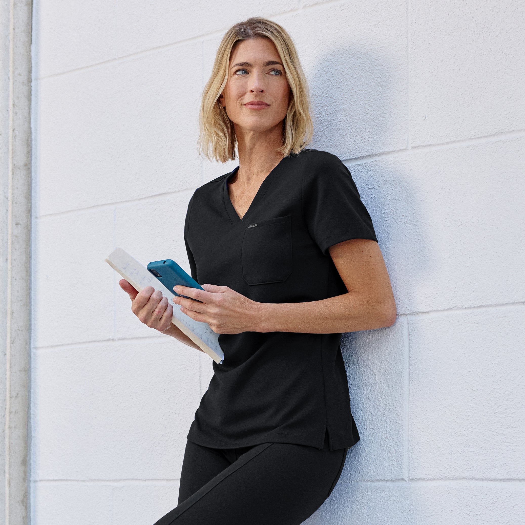 Rhena Slim UltraSOFT™ Scrub Top - Black