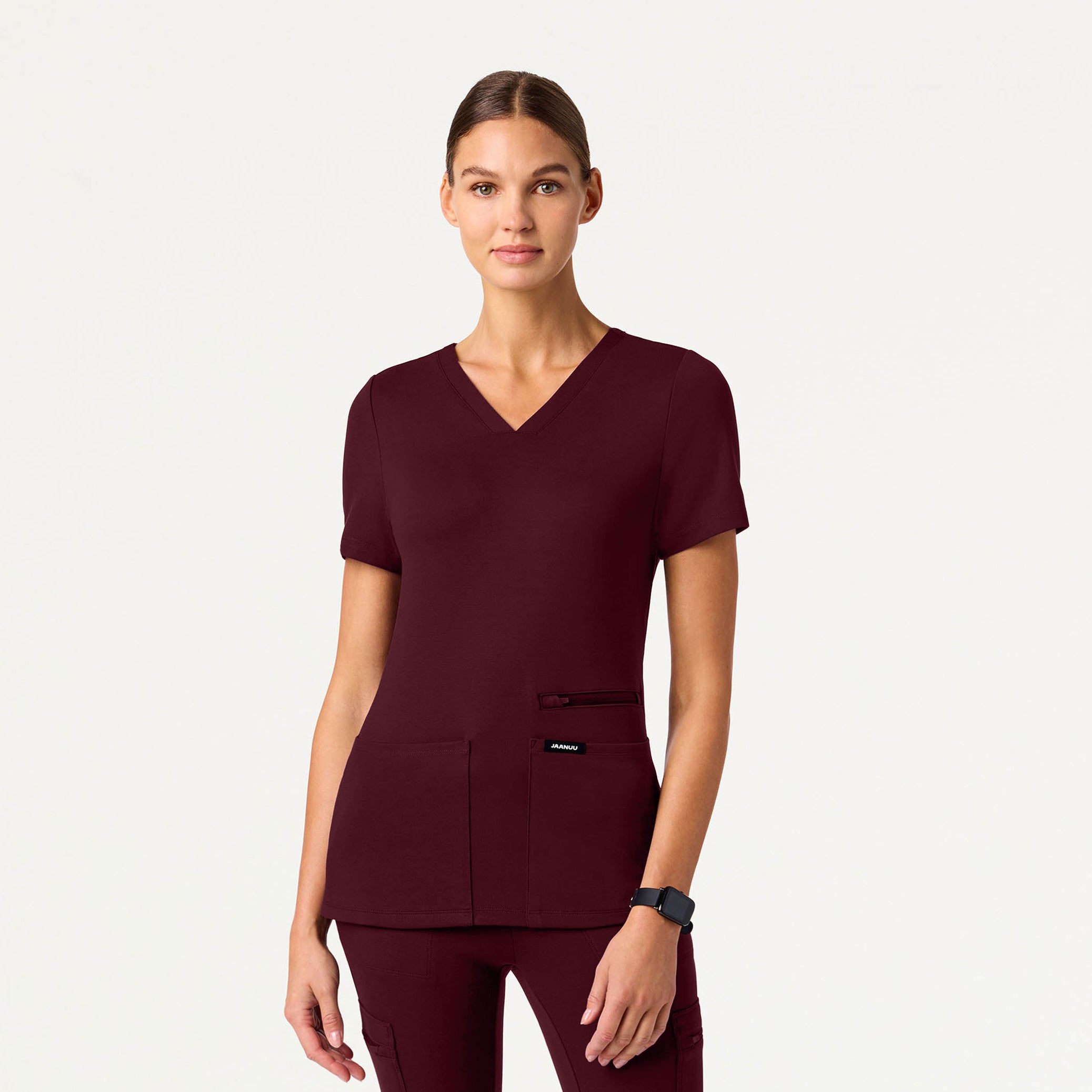 Kass Slim 4-Pocket UltraSOFT™ Scrub Top - Burgundy
