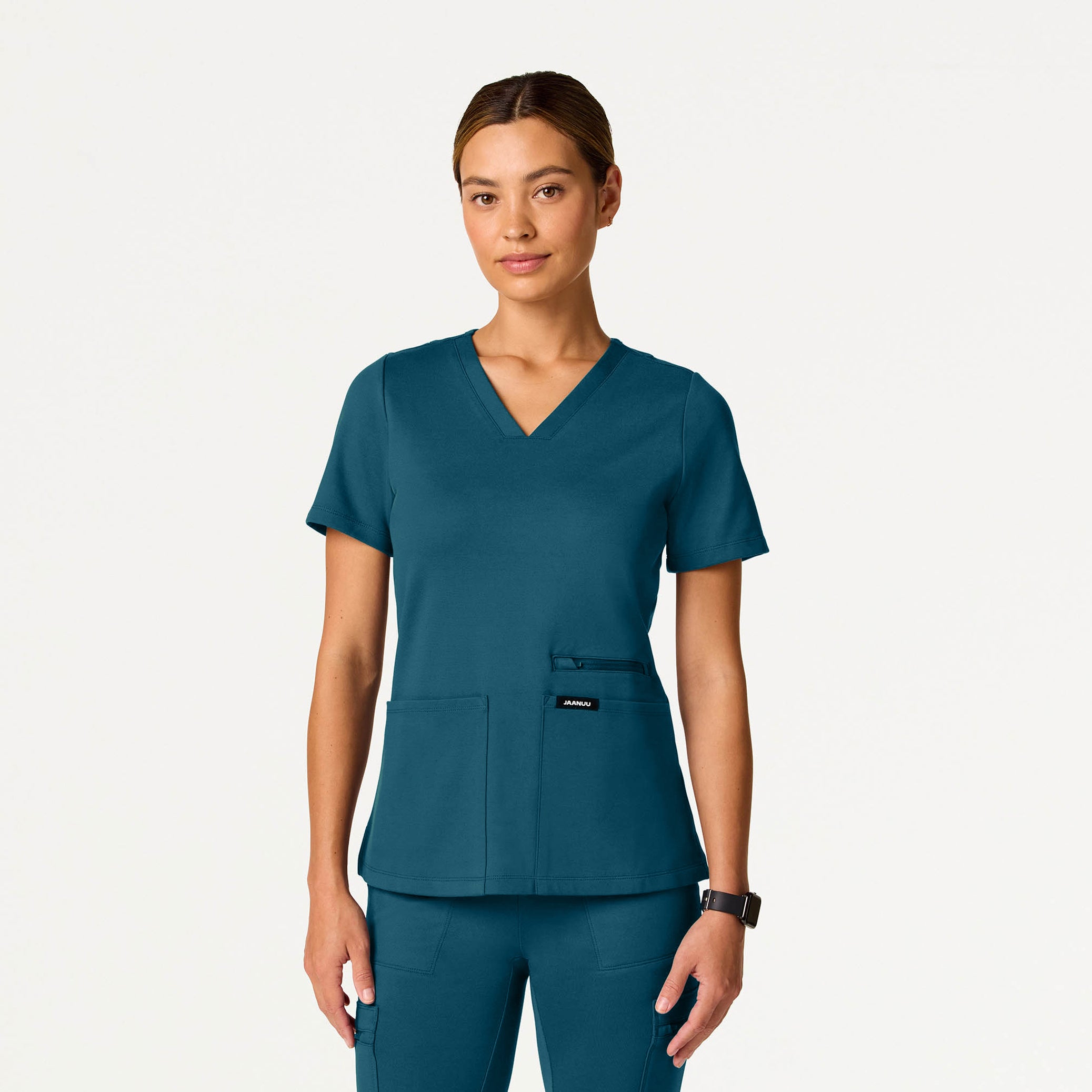 Kass Slim 4-Pocket UltraSOFT™ Scrub Top - Caribbean Blue