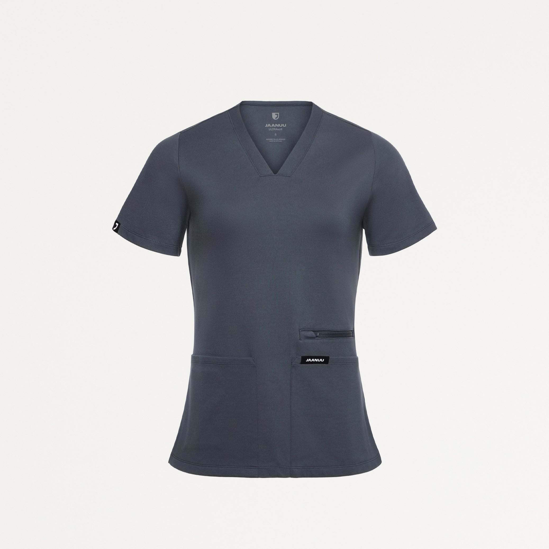 Kass Slim 4-Pocket UltraSOFT™ Scrub Top - Carbon Gray
