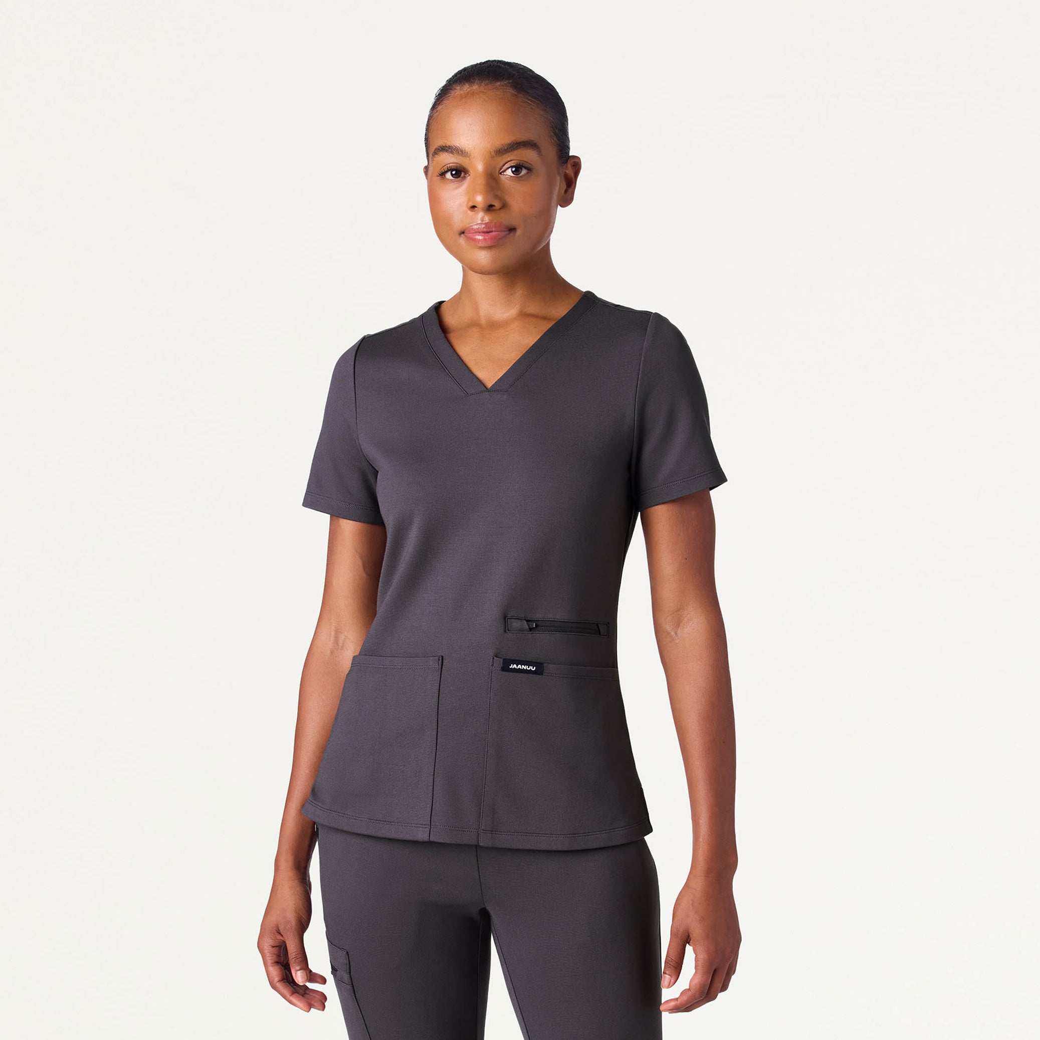 Kass Slim 4-Pocket UltraSOFT™ Scrub Top - Harbor Gray