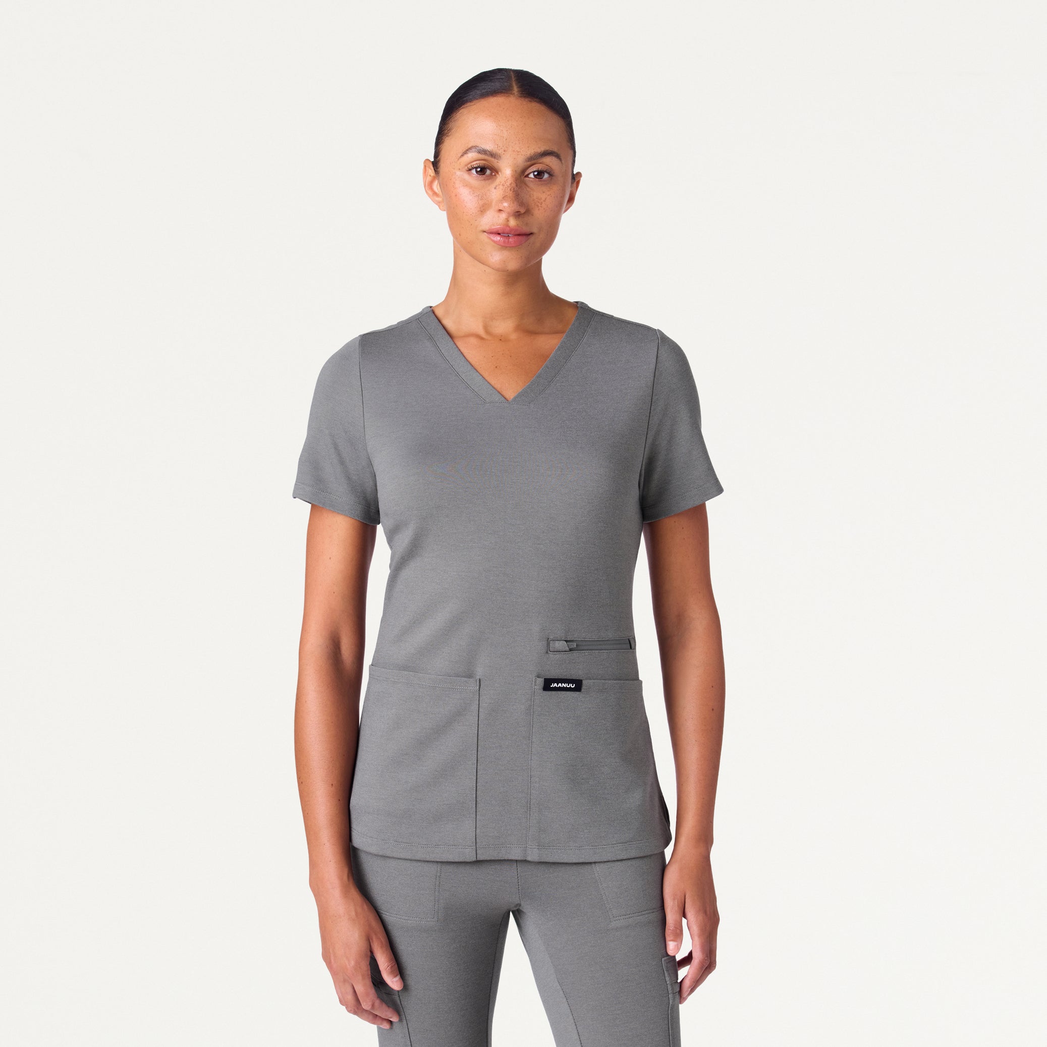 Kass Slim 4-Pocket UltraSOFT™ Scrub Top - Graphite