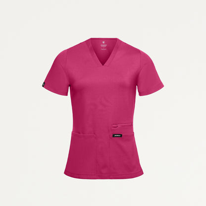 Kass Slim 4-Pocket UltraSOFT™ Scrub Top - Wild Berry