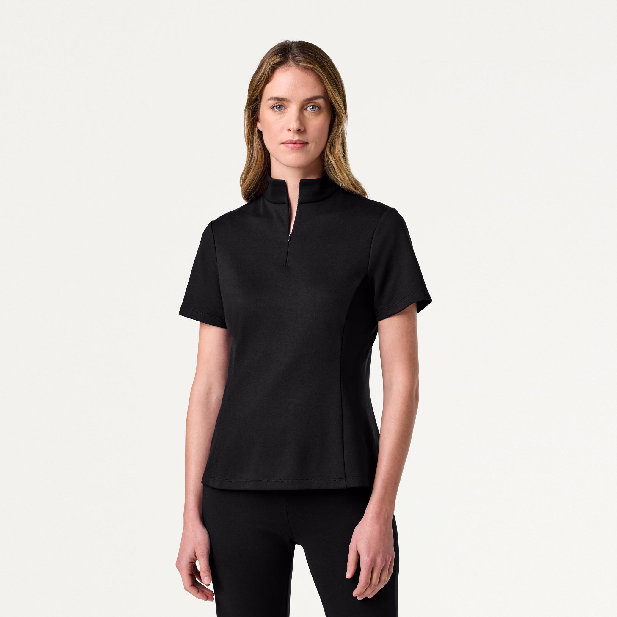 Astra Slim Half-Zip UltraSOFT™ Scrub Top - Black