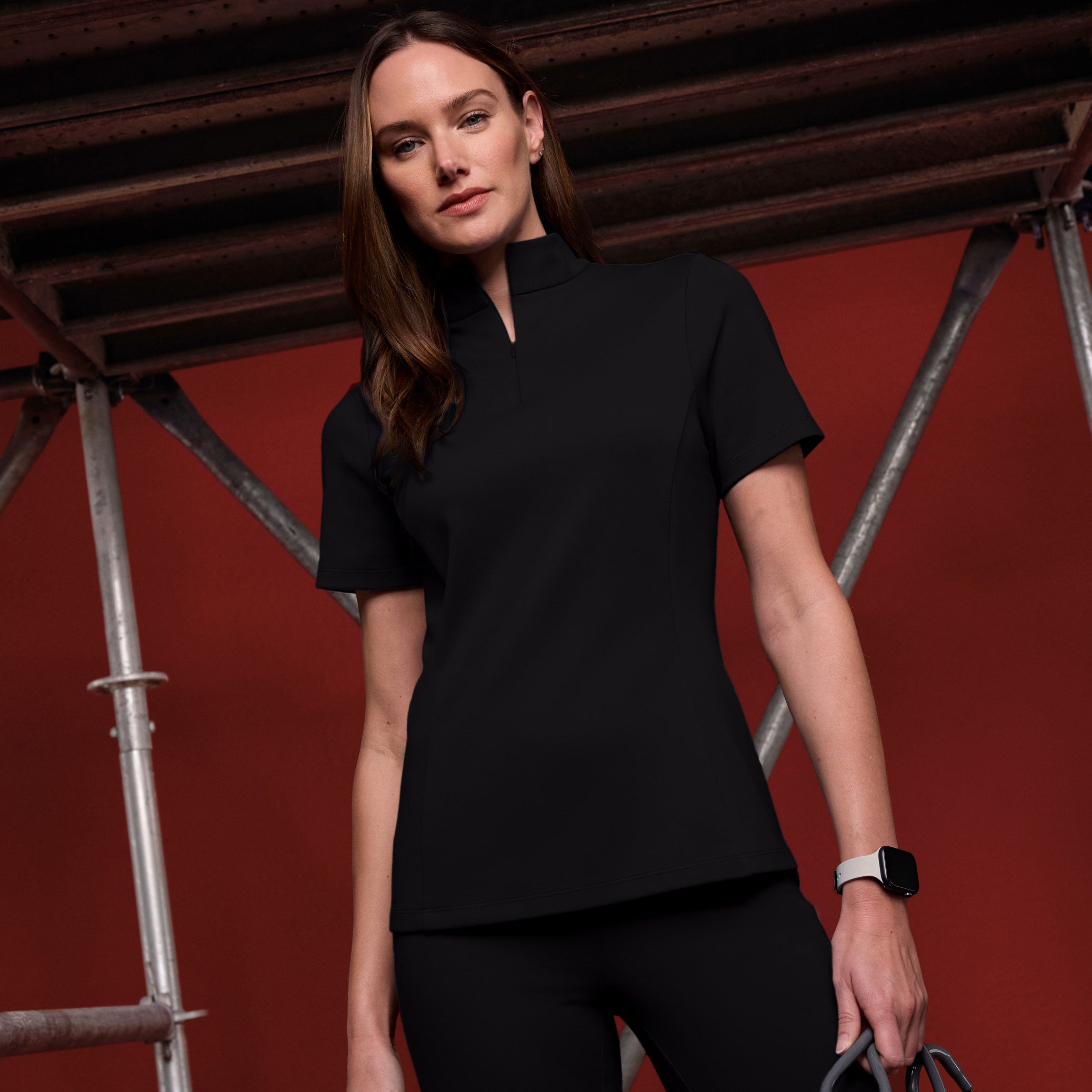 Astra Slim Half-Zip UltraSOFT™ Scrub Top - Black