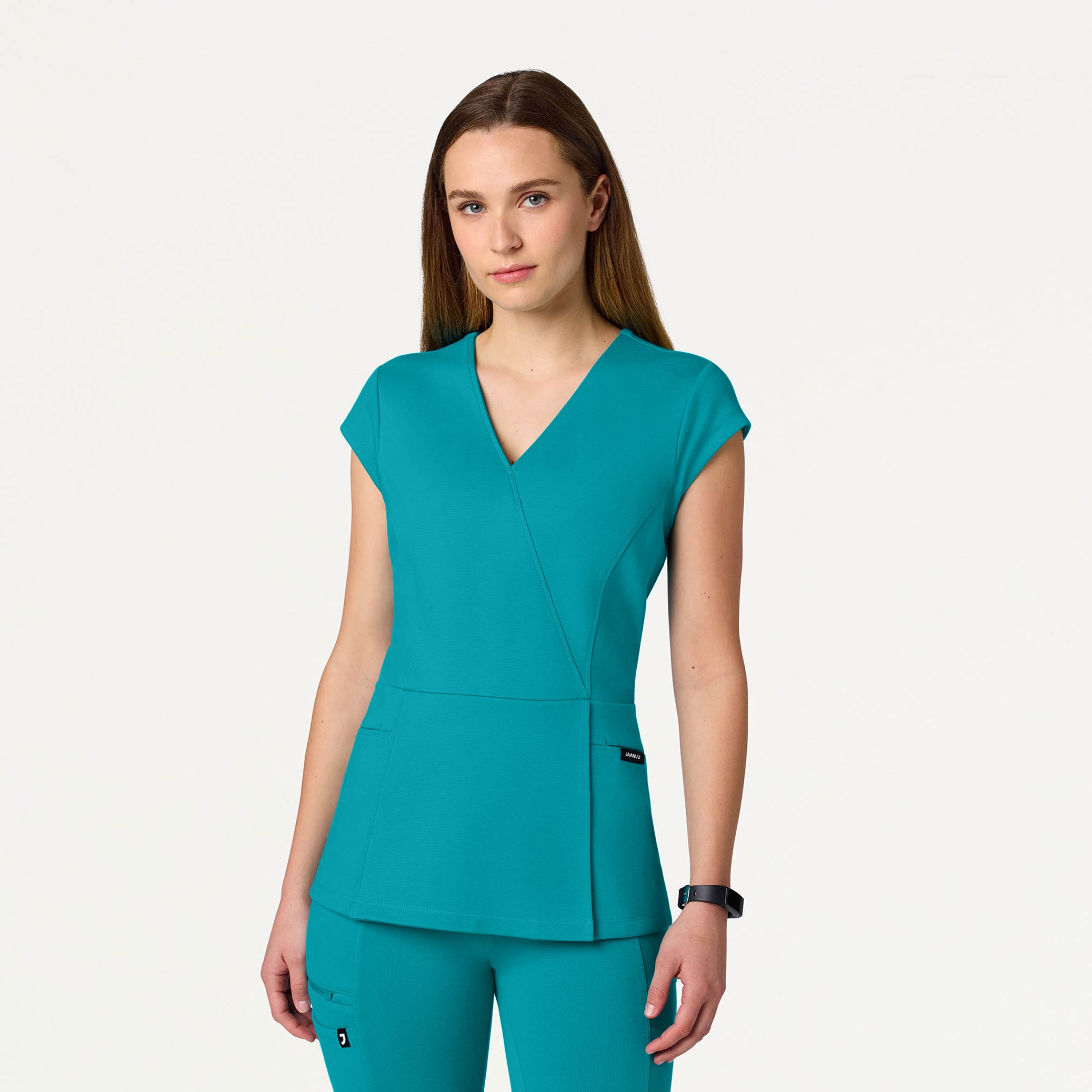 Isla Mock-Wrap UltraSOFT™ Scrub Top - Teal