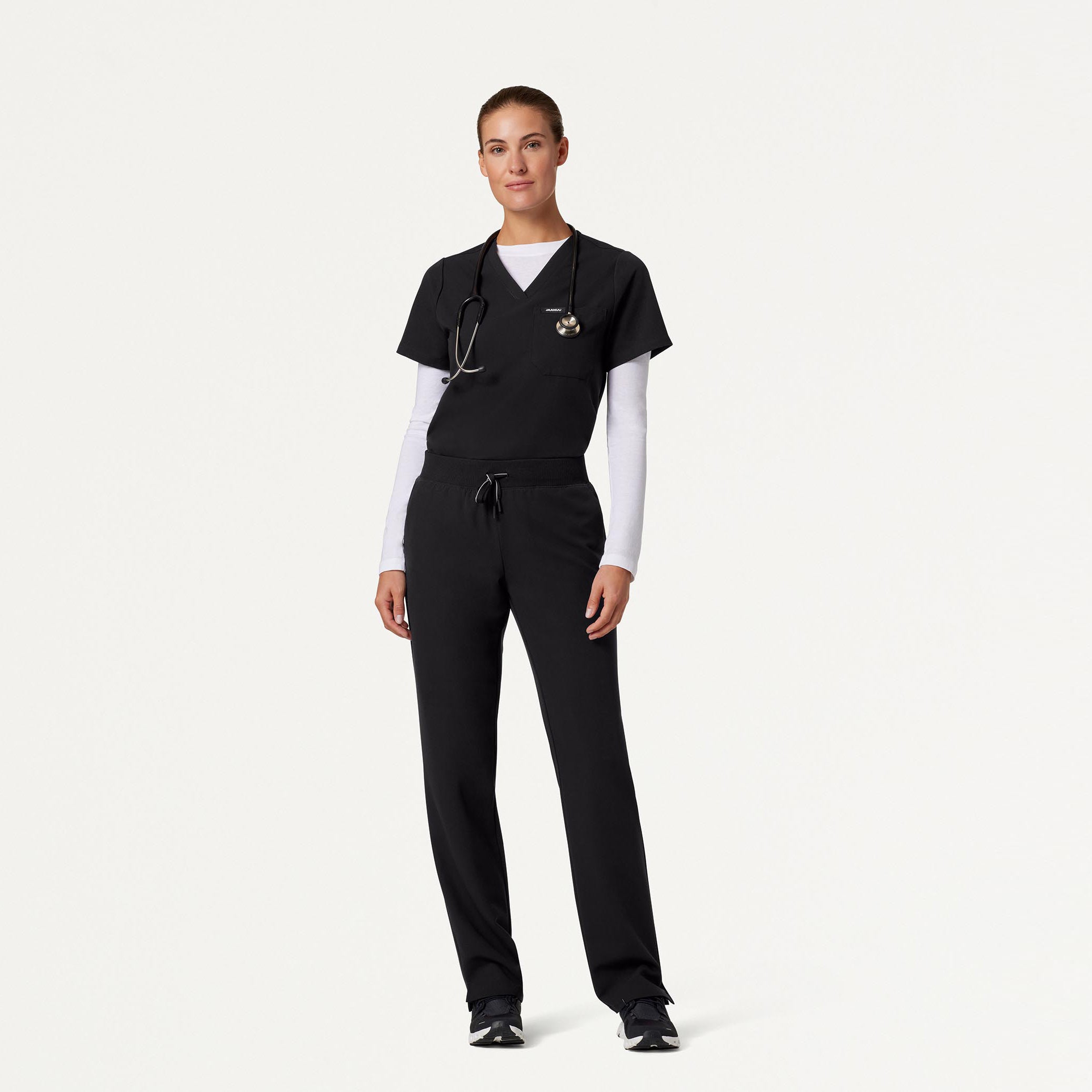 Woman wearing Black scrubs