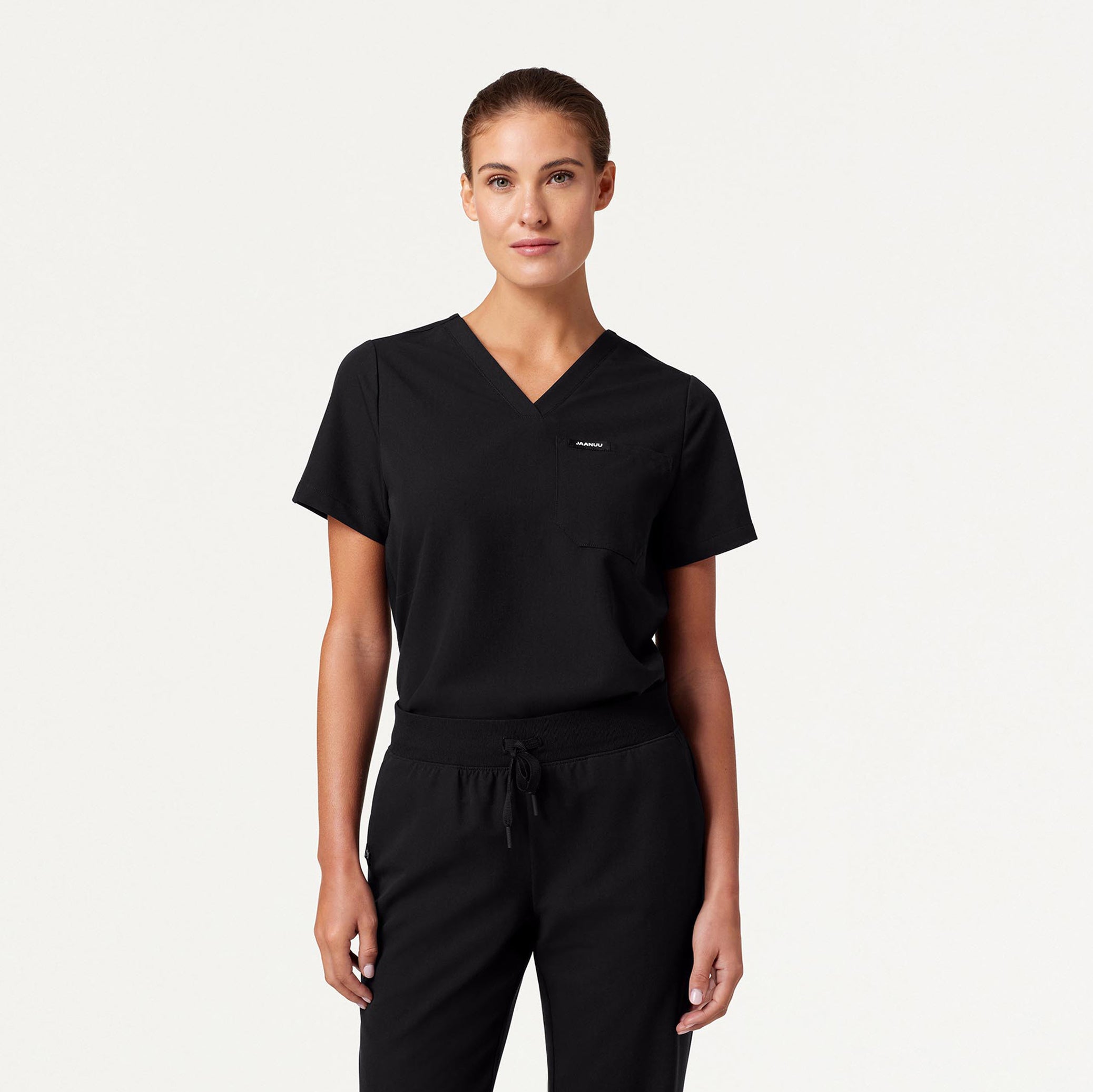 Woman wearing Black scrubs