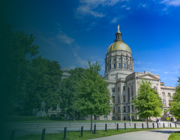 The Georgia state capitol with a blue overlay.