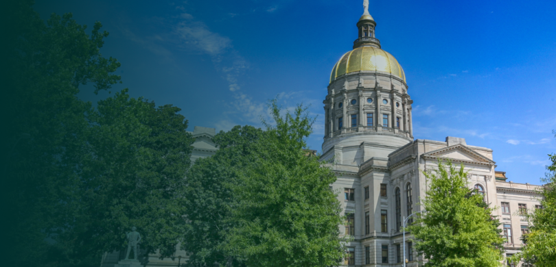 The Georgia state capitol with a blue overlay.