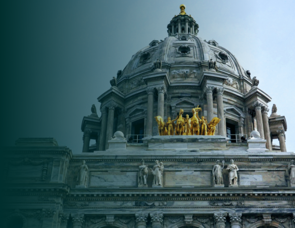 The Minnesota state capitol building with a teal overlay.